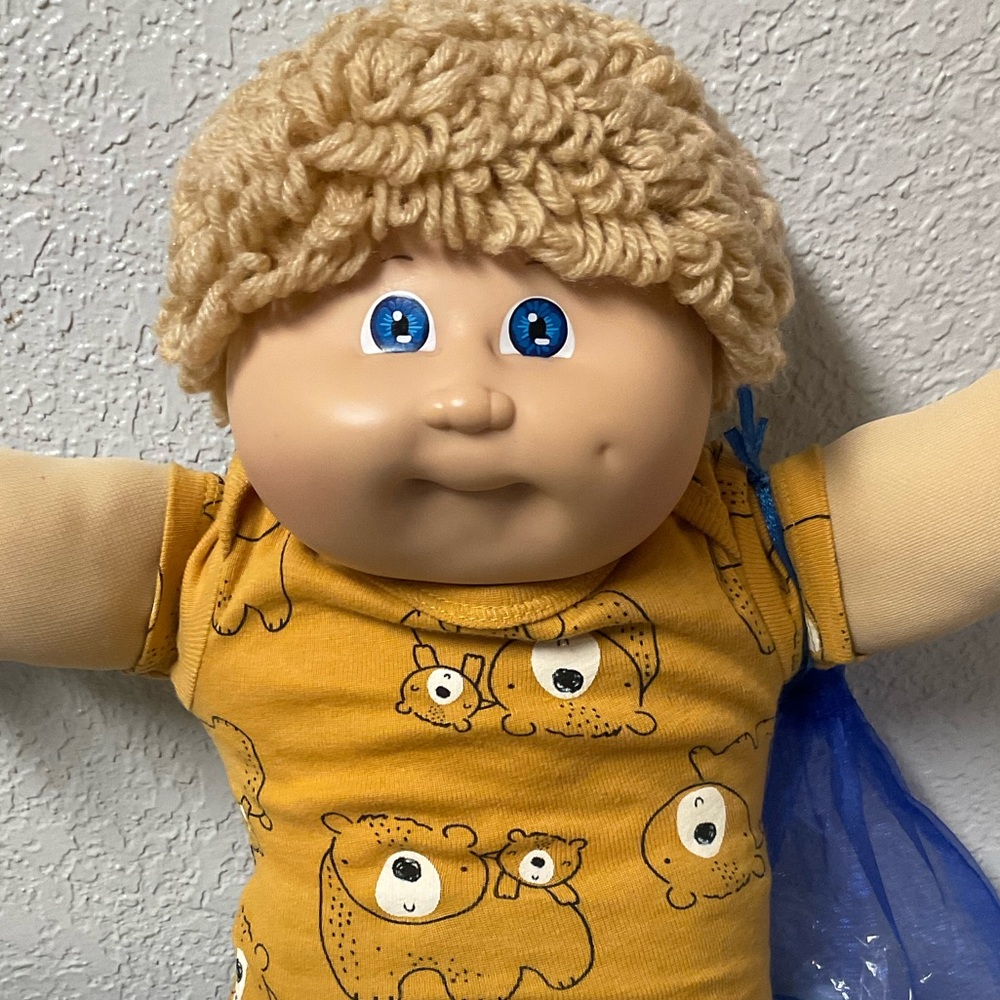 Vintage Cabbage Patch Kid Boy Wheat Hair Blue Eyes Hong Kong Head Mold #3 1985